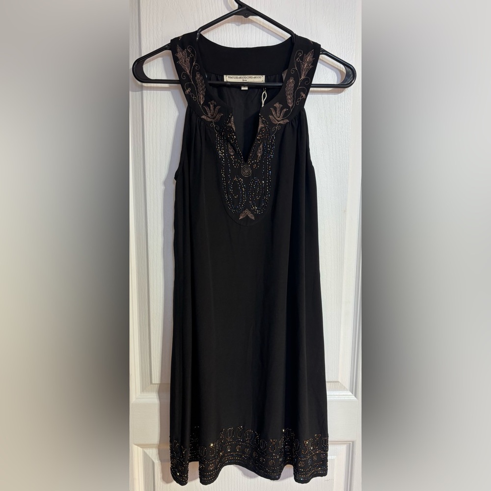 NWOT What Goes Around Comes Around Silk Beaded Embroidered Black Dress Medium